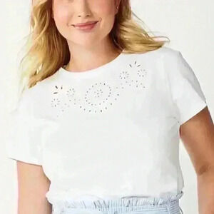 DRAPER JAMES RSVP White Embroidered Tee  (Size XXL)